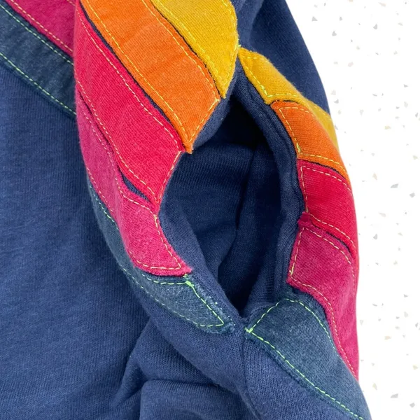 Aviator Nation 5 Stripe Pullover Hoodie Navy Blue Retro Rainbow Pockets Size XS - Image 4