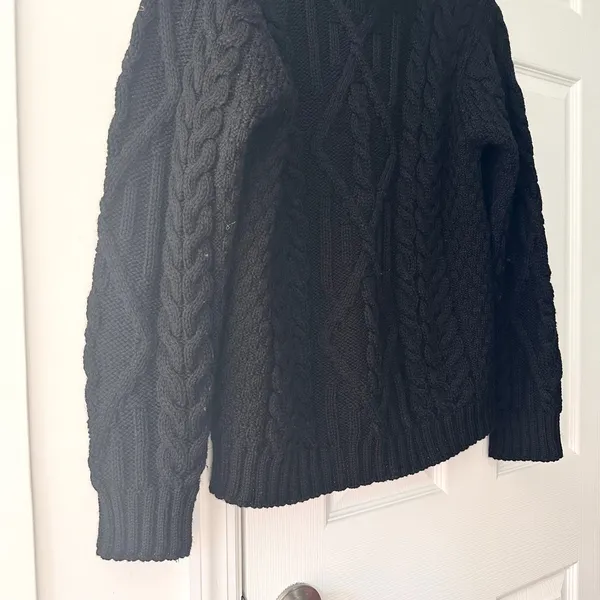 Inis Crafts Ireland Merino Wool Black Cable Knit Turtleneck Sweater Large Cozy - Image 5