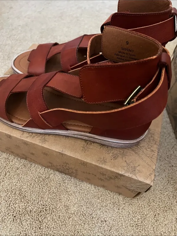 Free People Brown Leather Strappy Ankle Wrap Sandals - Image 3