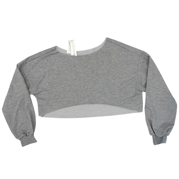 Shein Women’s S Asymmetrical Sweatshirt Gray Long Sleeve Cropped Top Raw Edge - Image 3