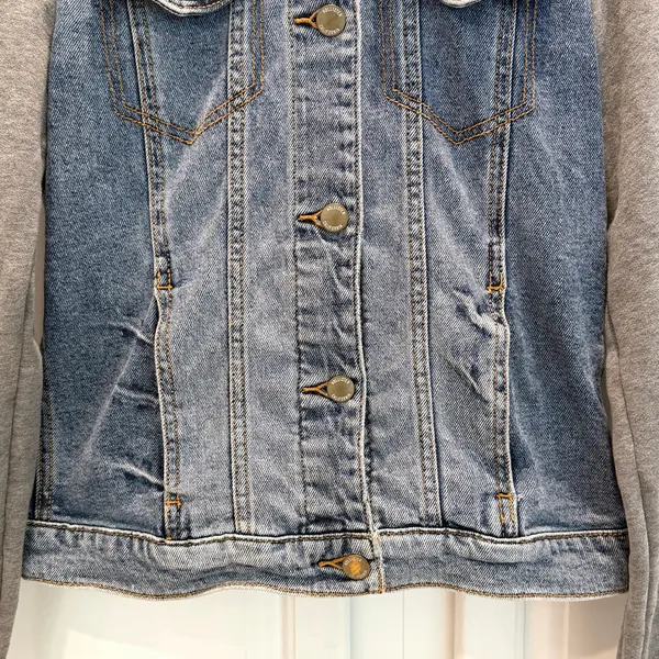 Hollister Womens S Hooded Denim Jacket Button Closure Blue Gray - Image 3