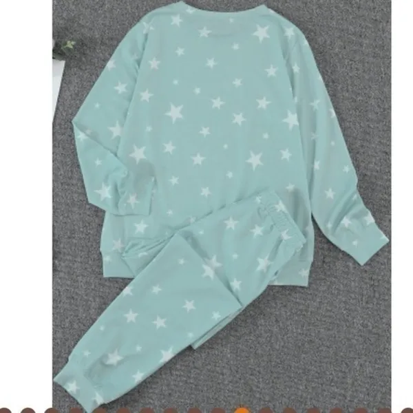 Star Print Lounge Set Mint Green Pajama Set Soft Cozy 2 Piece Boutique NEW M - Image 6