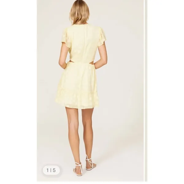 Show Me Your Mumu Merrit Cut Out Mini Dress Yellow Small Short sleeve Floral - Image 3