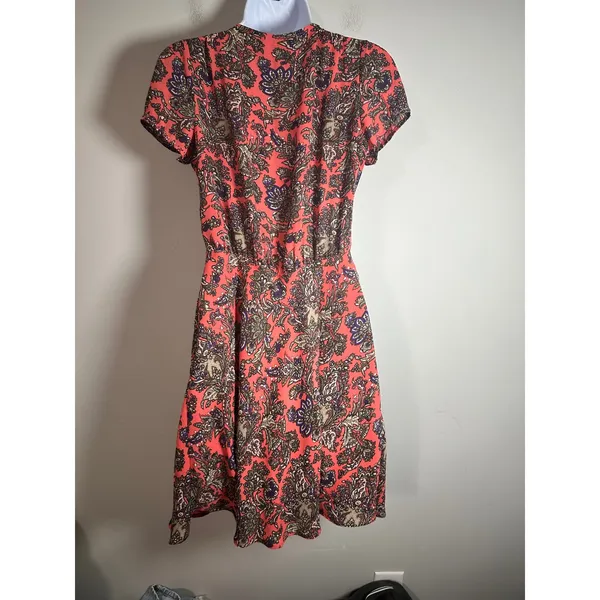 Pepe Jeans London Tottenham Paisley Floral V-Neck Fit & Flare Dress Coral Pink M - Image 5