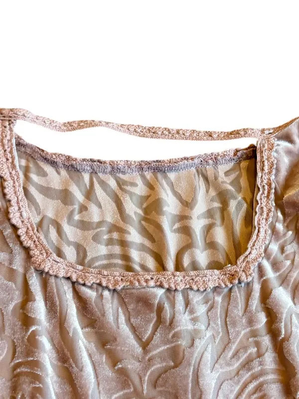 Free People Burnout Top Shirt Pink Blouse Crushed Velvet Flowy Tiered Size Small - Image 8