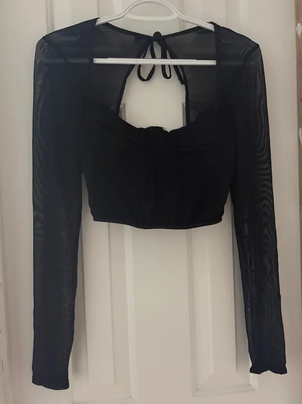 Black Shein Corset Crop Top Mesh - Image 2