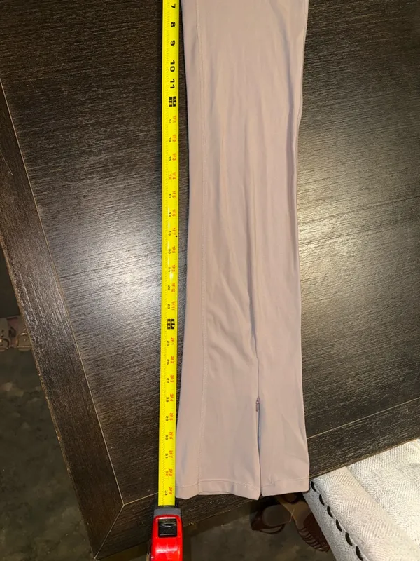 High-Waist Flared Leggings in Light Taupe Front Slit Flare Tights - Image 6