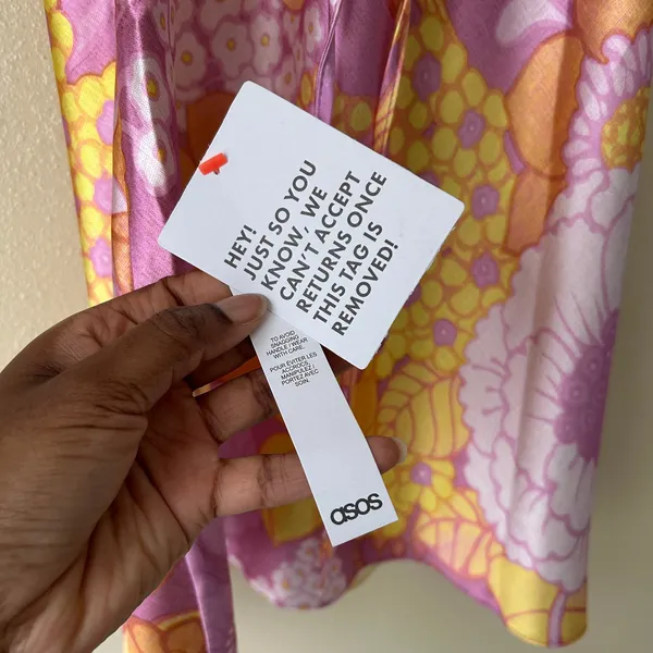 ASOS Design Summer Pink Pop Floral Satin Cowl Neck Mini Dress Size Small - Image 10