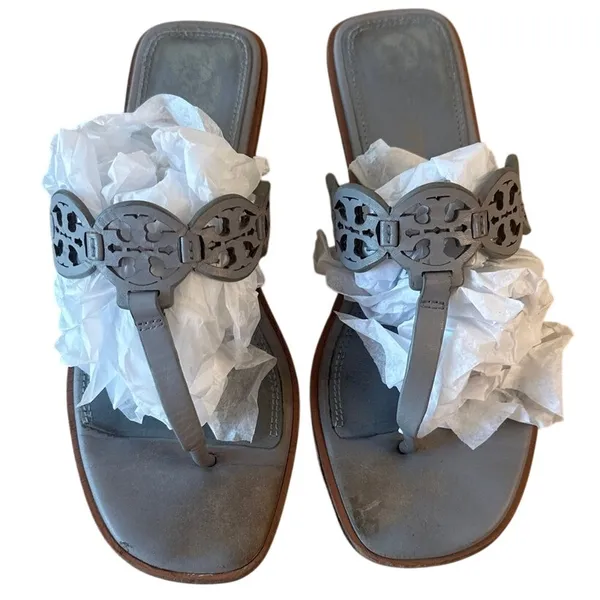 Tory Burch Mini Miller Thong Sandals 7 Blue Tiny Medallion‎ Logo - Image 11
