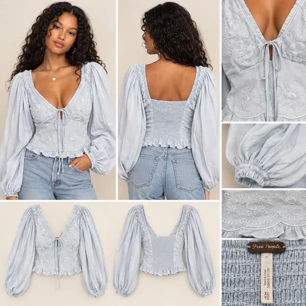 Free People Top Embroidered Boho - Image 2