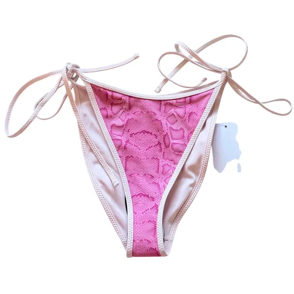 PacSun Swim Eco Pink Snakeskin Side Tie Bikini Bottom Beachwear Size Medium NEW - Image 2