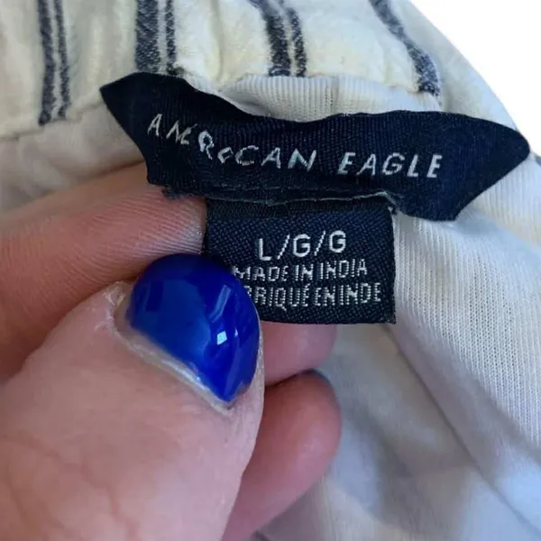 American Eagle Striped Wide Leg Culotte Pant L White Blue‎ Tie Waist Coastal - Image 2