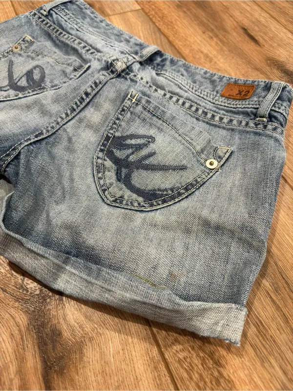 EXPRESS 100% Cotton Vintage 2000s Y2k Low-rise Cuffed Micro Jean Shorts | Sz 0 - Image 5