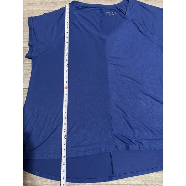 Ava & Viv Womens 3X T-Shirt Cobalt Blue V-Neck Slub Knit High-Low Cuffed Comfort - Image 5