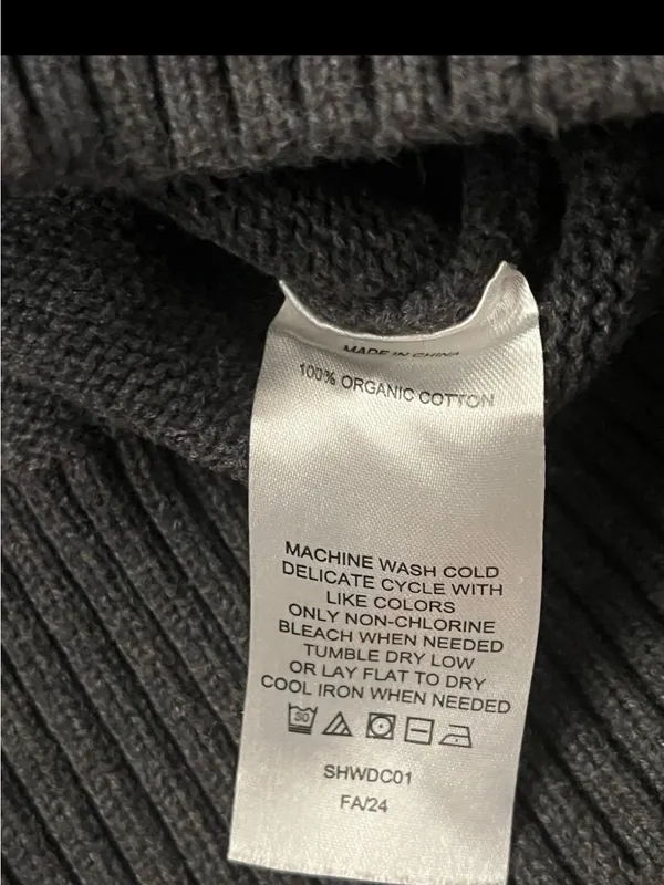 Quince 100% organic cotton Charcoal Boyfriend Crewneck Sweater - Ribbed Hem - Image 3