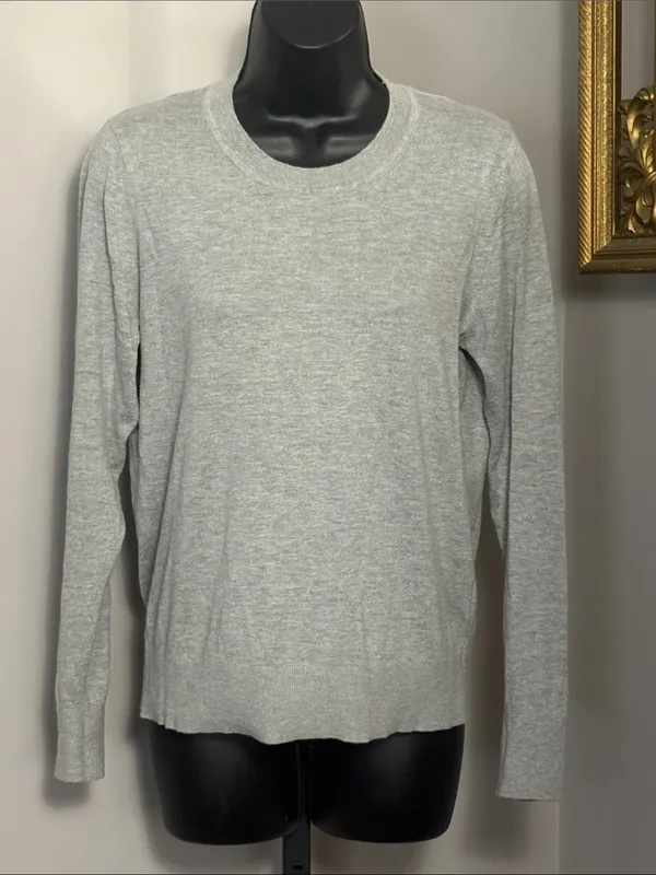 Quince Medium Light Gray Cotton Cashmere Thin Long Sleeve Crewneck - Image 2