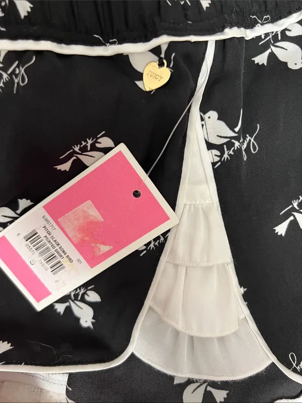 Juicy Couture Bird Print Satin Pajama Set | Cami & Shorts | Size S - Image 5