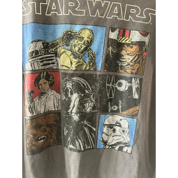 Star Wars Top Women's Medium Gray Graphic Tee Scoop Neck Dart Vader Skywalker - Image 3