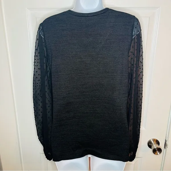 Modcloth More After Midnight Top Black Long Sleeve Sheer Polka Dot Sleeve M NWT - Image 9