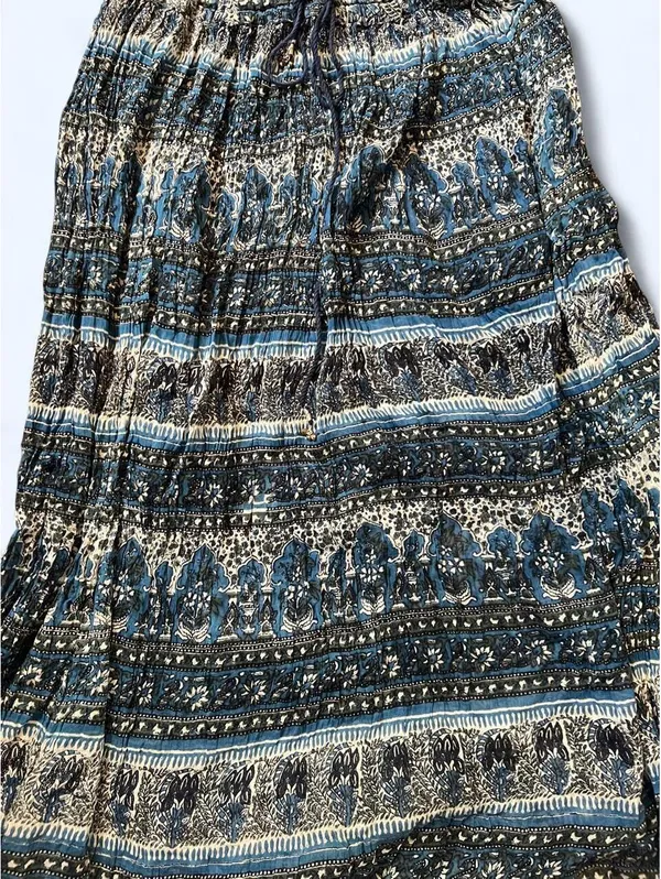 Vintage Y2K Blue Boho Indian Cotton Adjustable Drawstring Maxi Skirt One Size 💙 - Image 5