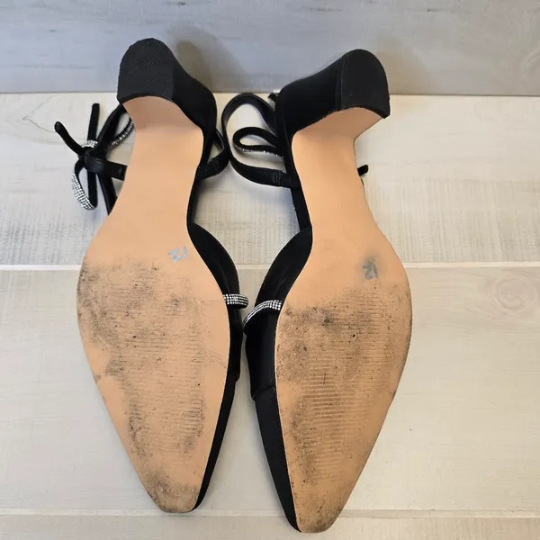 {11} Coutgo Rhinestone Slingback Chunky Heel Pointes Toe Black - Image 12