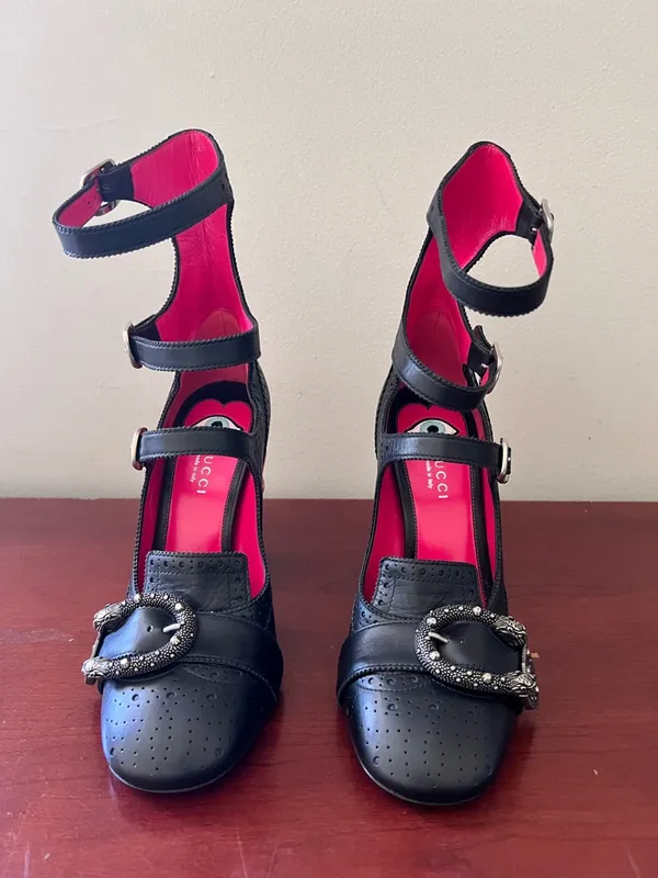 NEW Gucci Queercore Crystal Embellish Brogue Snake Heel Pumps Size 38.5 RARE - Image 6