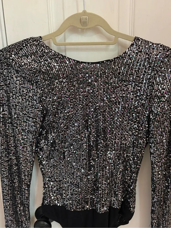 Lulus Shimmering Love Grey Sequined Cowl Back Bodysuit - Image 7