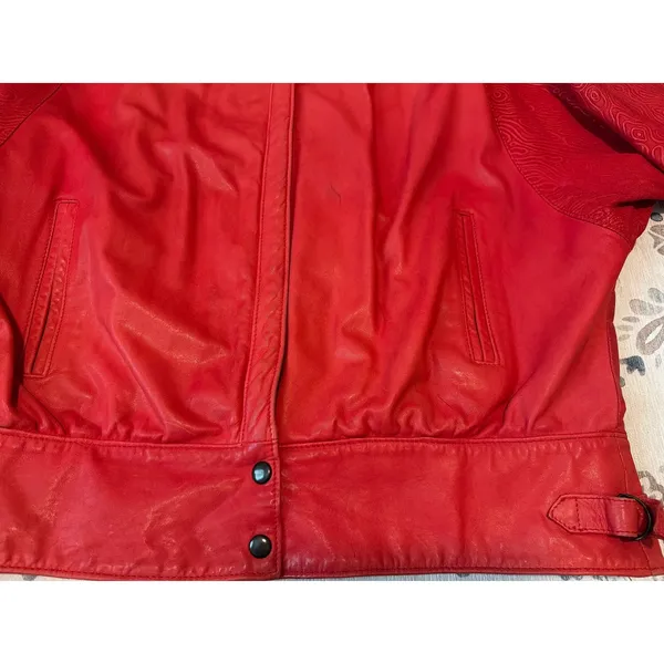 Vintage 80s Gino di Giorgio Embossed Red Leather Jacket M - Image 5