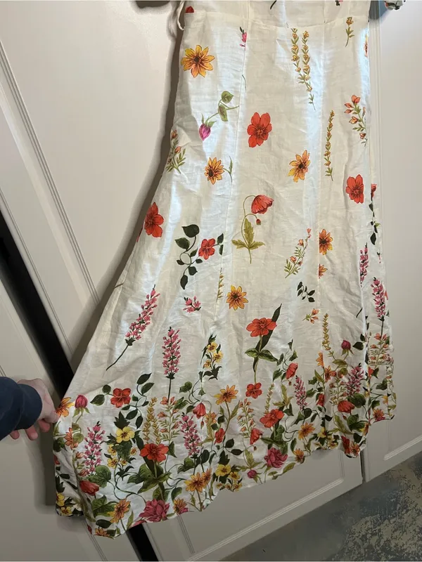 & Other Stories 100% Linen Floral Puff Sleeve Midi Dress - Image 10