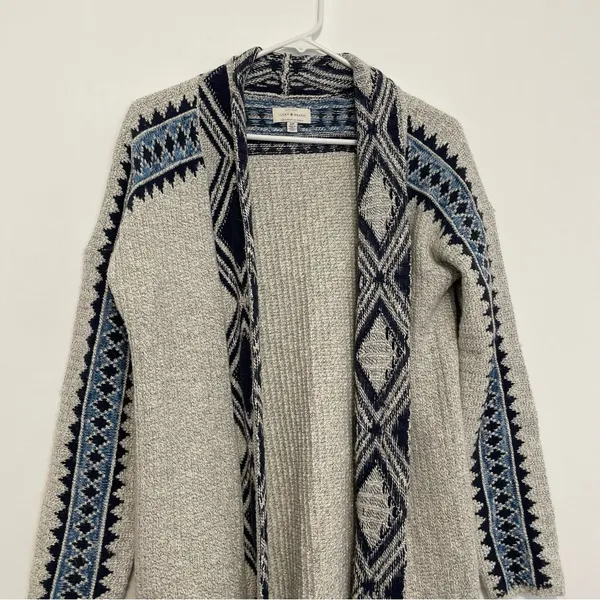 LUCKY BRAND Aztec Open Cardigan Tribal 3rd Piece Multi Navy Blue Boho Duster S - Image 6