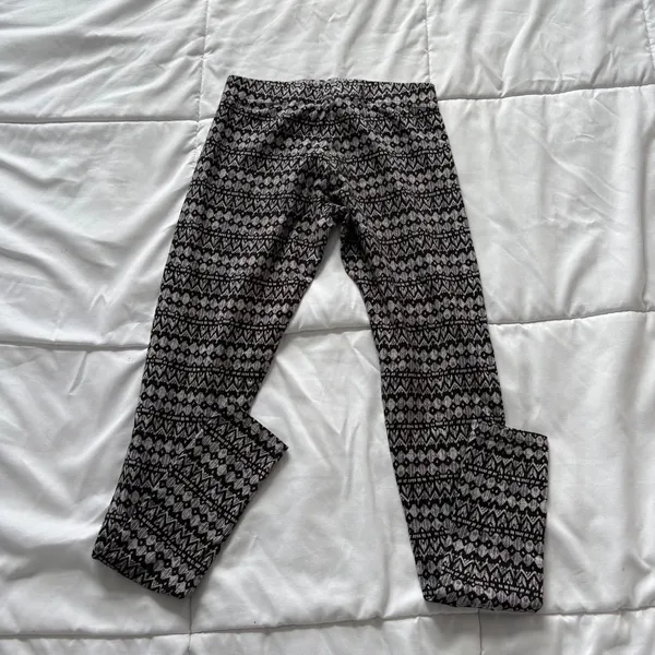 Garage Geometric Fair Isle Print Leggings Black Grey White XS Tribal Cotton - Image 5
