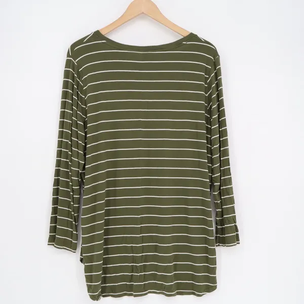 Old Navy Luxe T-Shirt Womens XL Green Striped Stretch High Low Hem Long Sleeve - Image 5