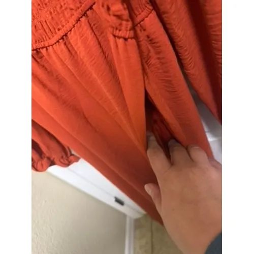 Francesca's Rust Orange Smocked Wide Leg Jumpsuit Long Sleeve Square Neck XL NWT - Image 5
