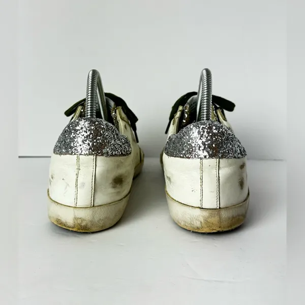 Golden Goose White Sneakers with Silver Glitter and Leopard Star Size 39 - Image 3