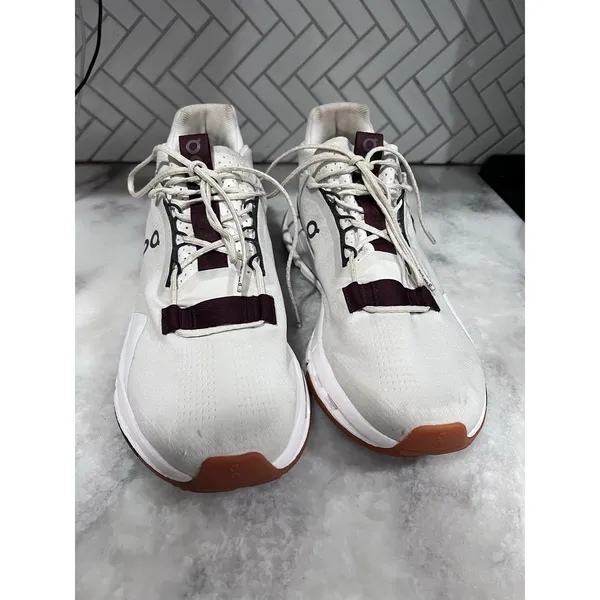 On Cloudnova Women’s Size 10.5 White Burgundy CloudTec Lifestyle Running Shoes - Image 2