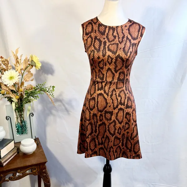 NWT WeWoreWhat Snake Print Fit & Flare Dress Brown Black Sleeveless Mini ~XS💛 - Image 11