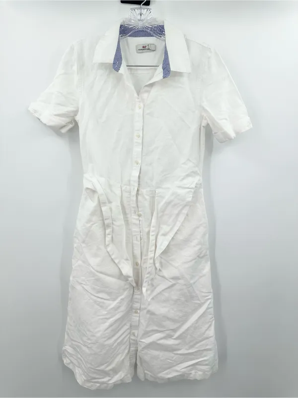 Vineyard Vines Women's‎ White Westerly Tie-Front Linen Shirt Dress Size 2 - Image 2
