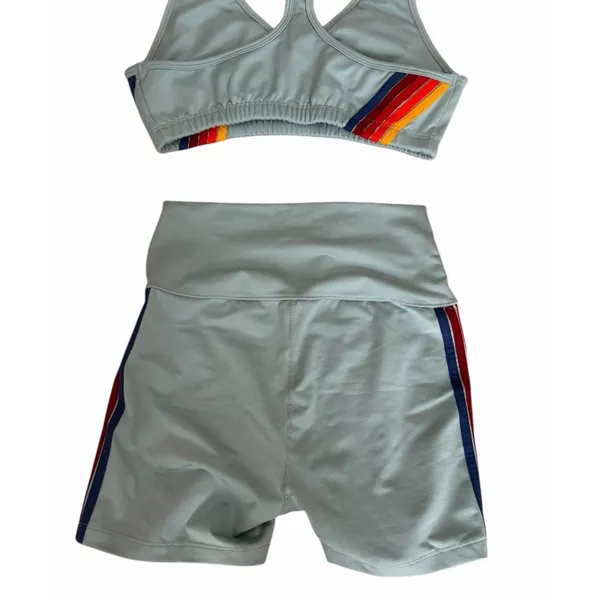 Aviator Nation 5 Stripe 4" High Rise Biker Shorts & Sports Bra Mist Women's Sm - Image 11