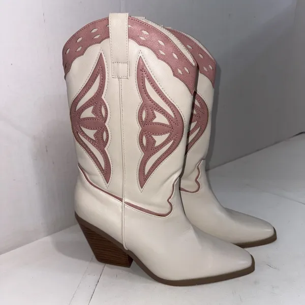 Billini Claire White Pink Equestrian Megan Moroney Concert Cowgirl Boots Size 10 - Image 2