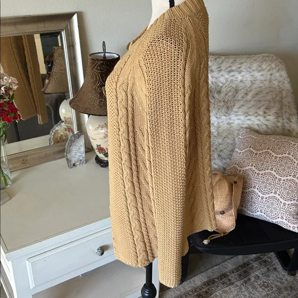 Vintage Jones, New York cable knit cotton two button open front sweater M - Image 3