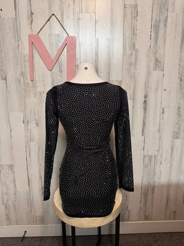 HOT & DELICIOUS Black Rhinestone Cutout Long Sleeve Mini Dress Womens Medium - Image 3