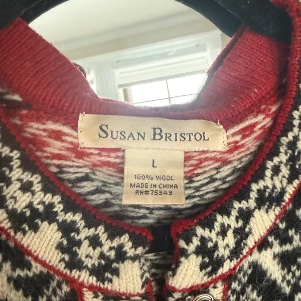 Susan‎ Bristol Women's Nordic Fair Isle Wool Cardigan Button Front L Apres-Ski - Image 6