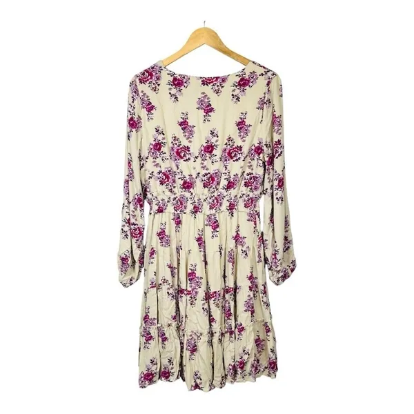 Hayden Los‎ Angeles Purple Floral Tiered Smocked Waist Rayon Dress Medium Boho - Image 3
