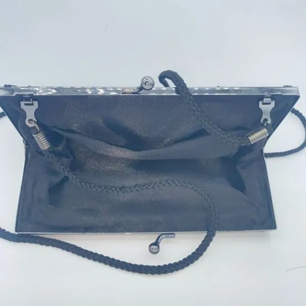 Handmade Silk Black Beaded Embellished Clasp Shoulder Evening Bag Women's Purse - Image 3