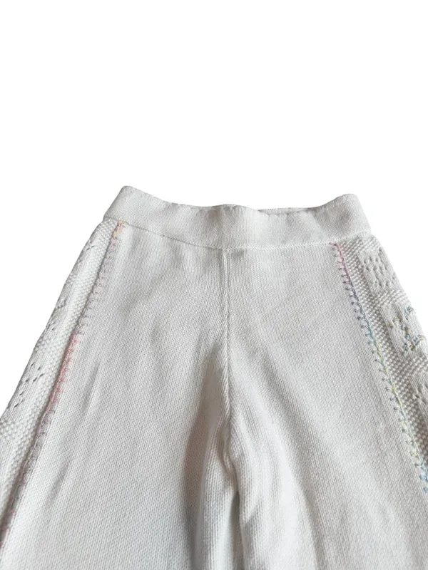 LoveShackFancy White Toro Crochet Flare Pants Wide Leg Pointelle X-Small Women's - Image 14