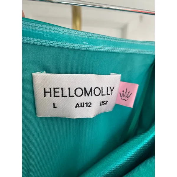 Hello Molly Emerald Mini Dress Satin Cutout Ruched‎ L Quiet Luxury Prom Cocktail - Image 6