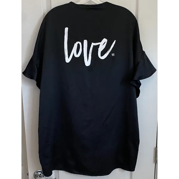 Victorias Secret Black Satin Love Graphic Kimono Robe‎ Ruffle Sleeve One Size - Image 7