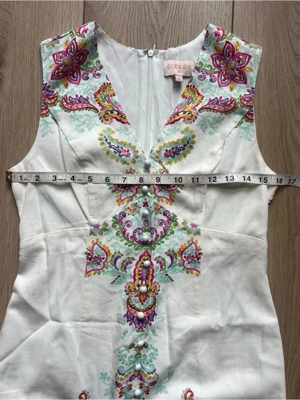 Anthropologie Ciebon White Embroidered V-Neck Shift Dress Floral Sleeveless XS - Image 9
