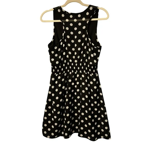 Paper Dolls Rockabilly Black White Polka Dot Smocked Waist‎ Racerback Dress, Sz L - Image 2