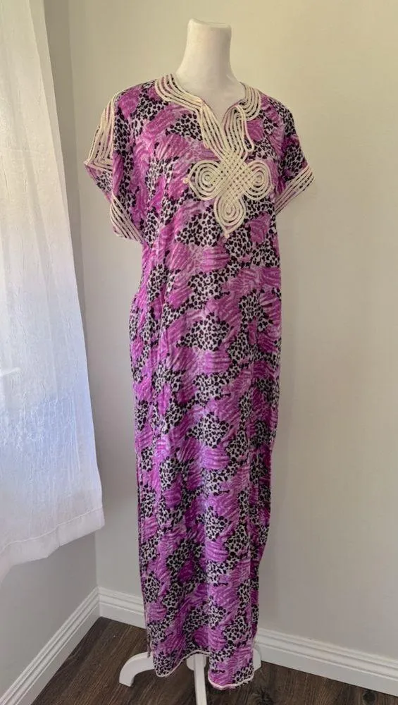 Magenta Leopard Print Embroidered Lightweight Maxi Dress Purple Size XL - Image 5